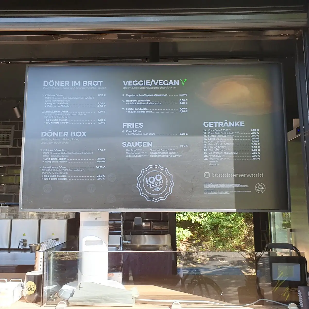 Speisekarte, BBB Döner World