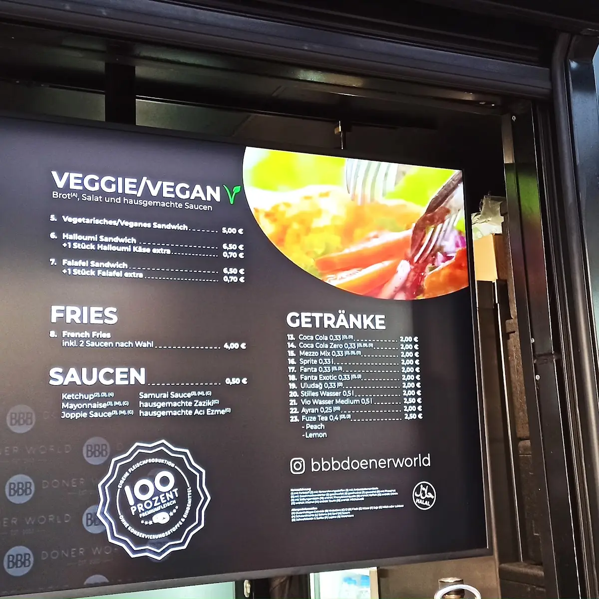Speisekarte, BBB Döner World