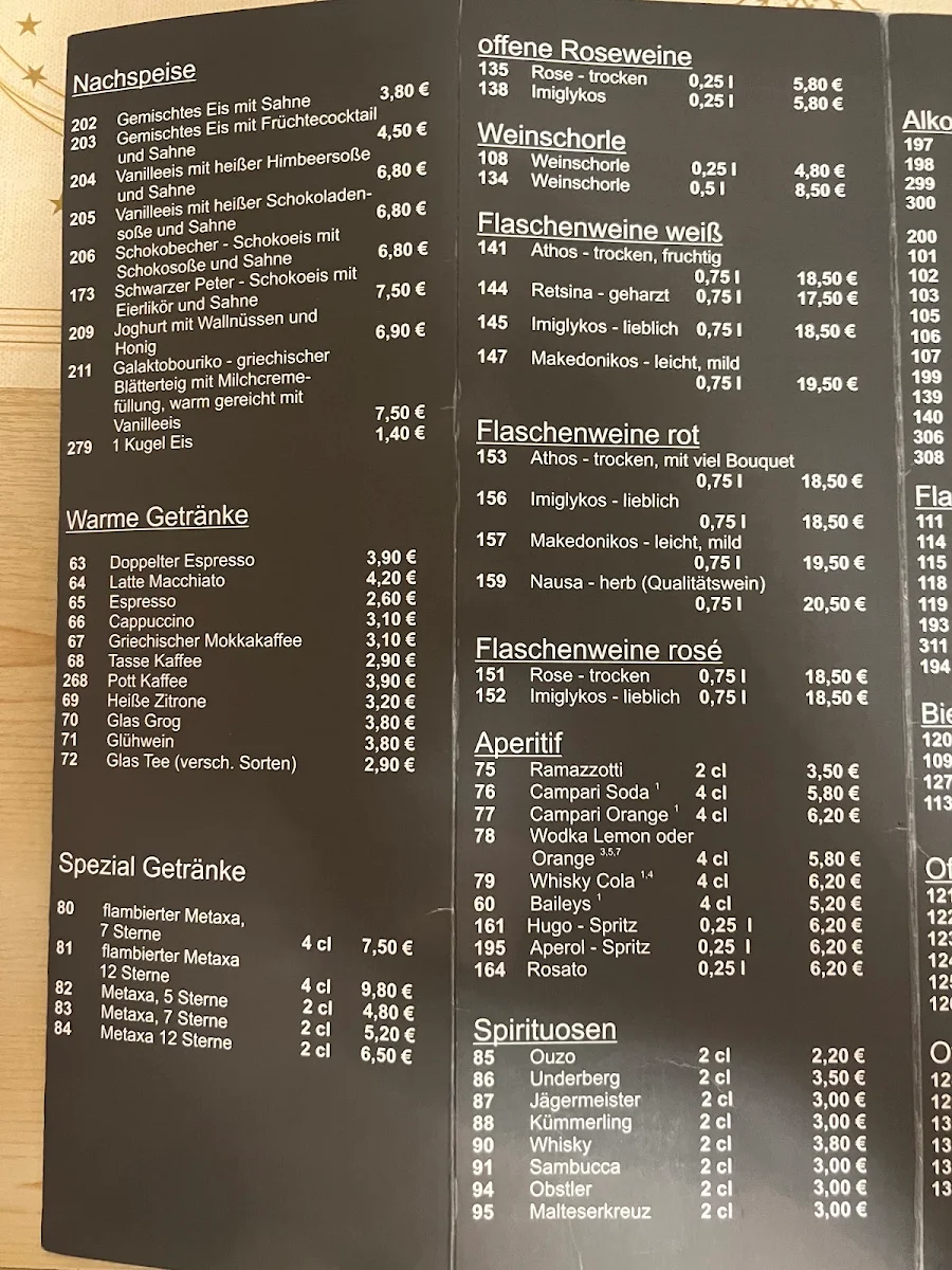 Speisekarte, Restaurant Athen