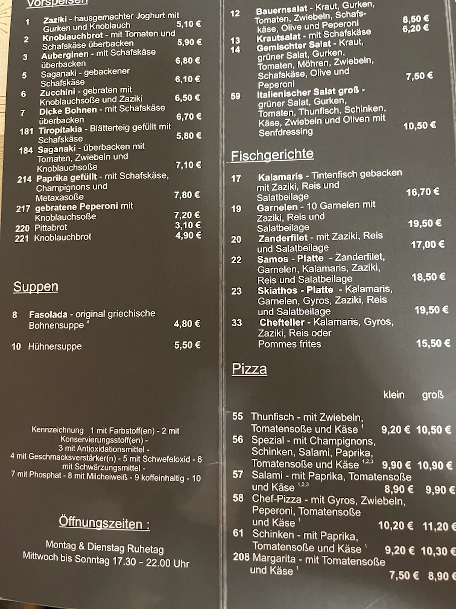 Speisekarte, Restaurant Athen