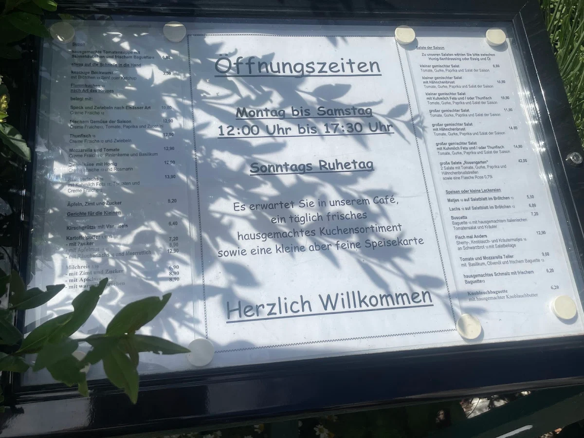 Speisekarte, Café Rosengarten