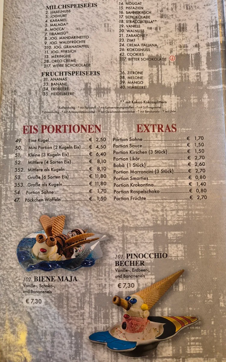 Speisekarte, Dolomiti Eis - Café