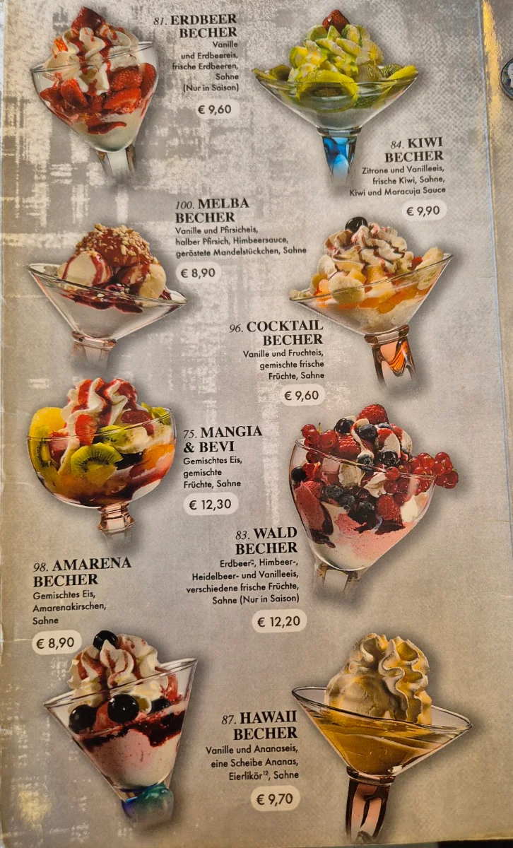 Speisekarte, Dolomiti Eis - Café