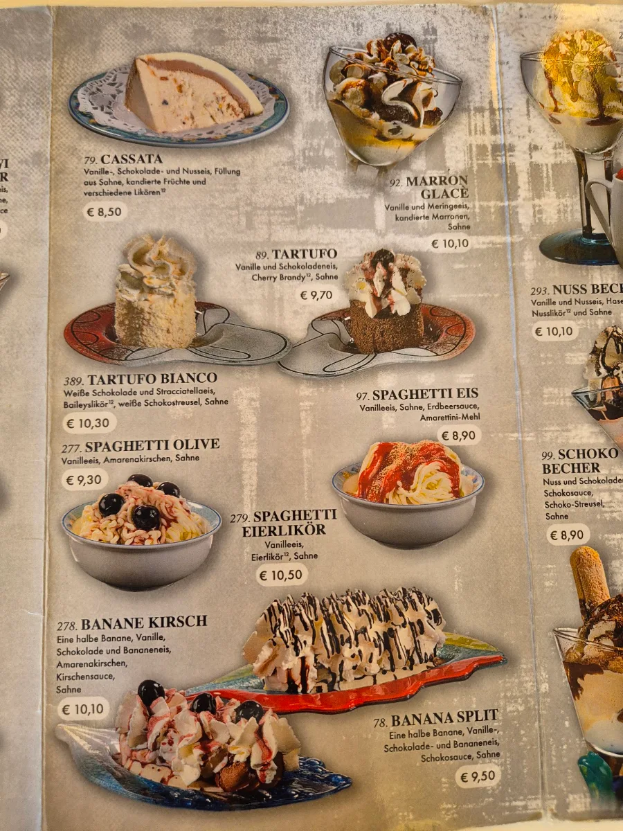 Speisekarte, Dolomiti Eis - Café