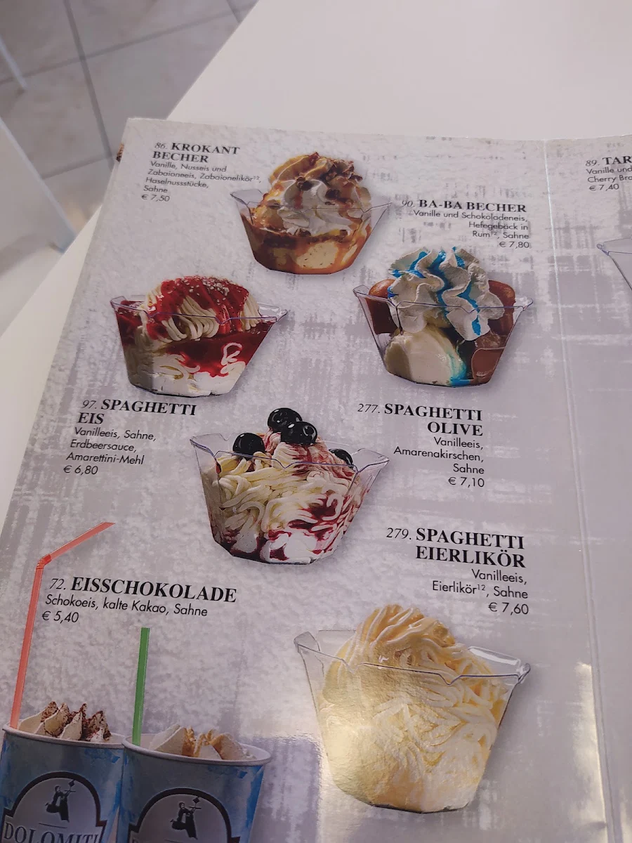 Speisekarte, Dolomiti Eis - Café