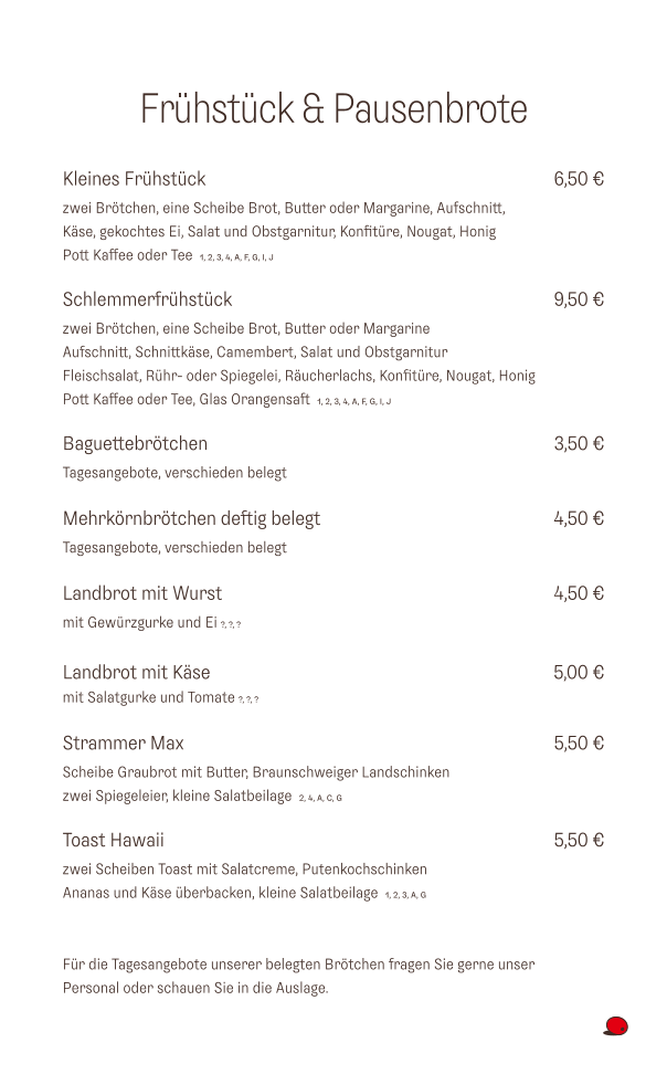 Speisekarte, Bergcafé