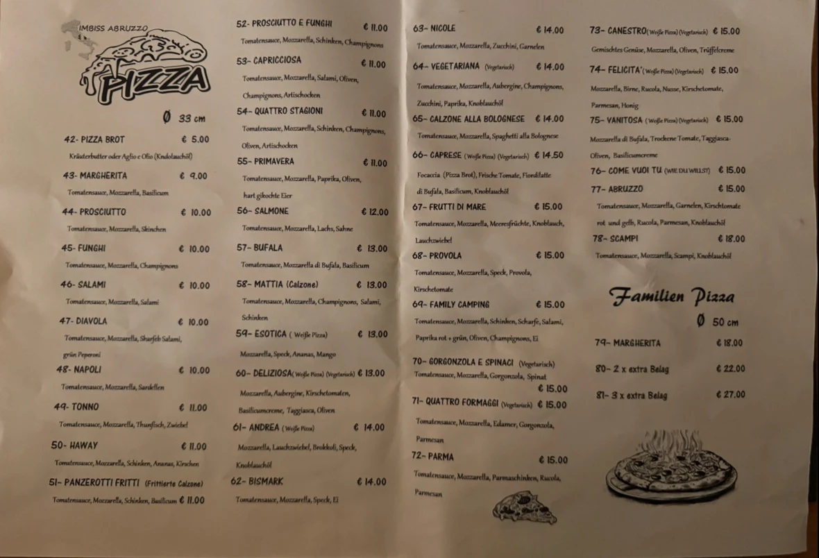 Speisekarte, Mosella Bar & Terrasse | Pizzeria Abruzzo