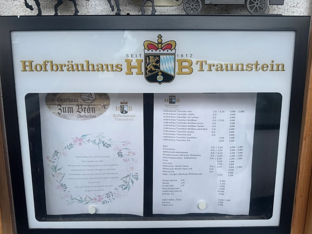 Speisekarte, Gasthaus zum Bräu