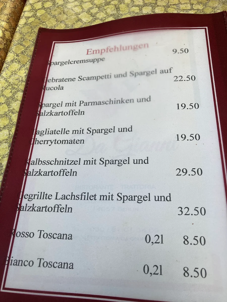 Speisekarte, Trattoria Da Gianni