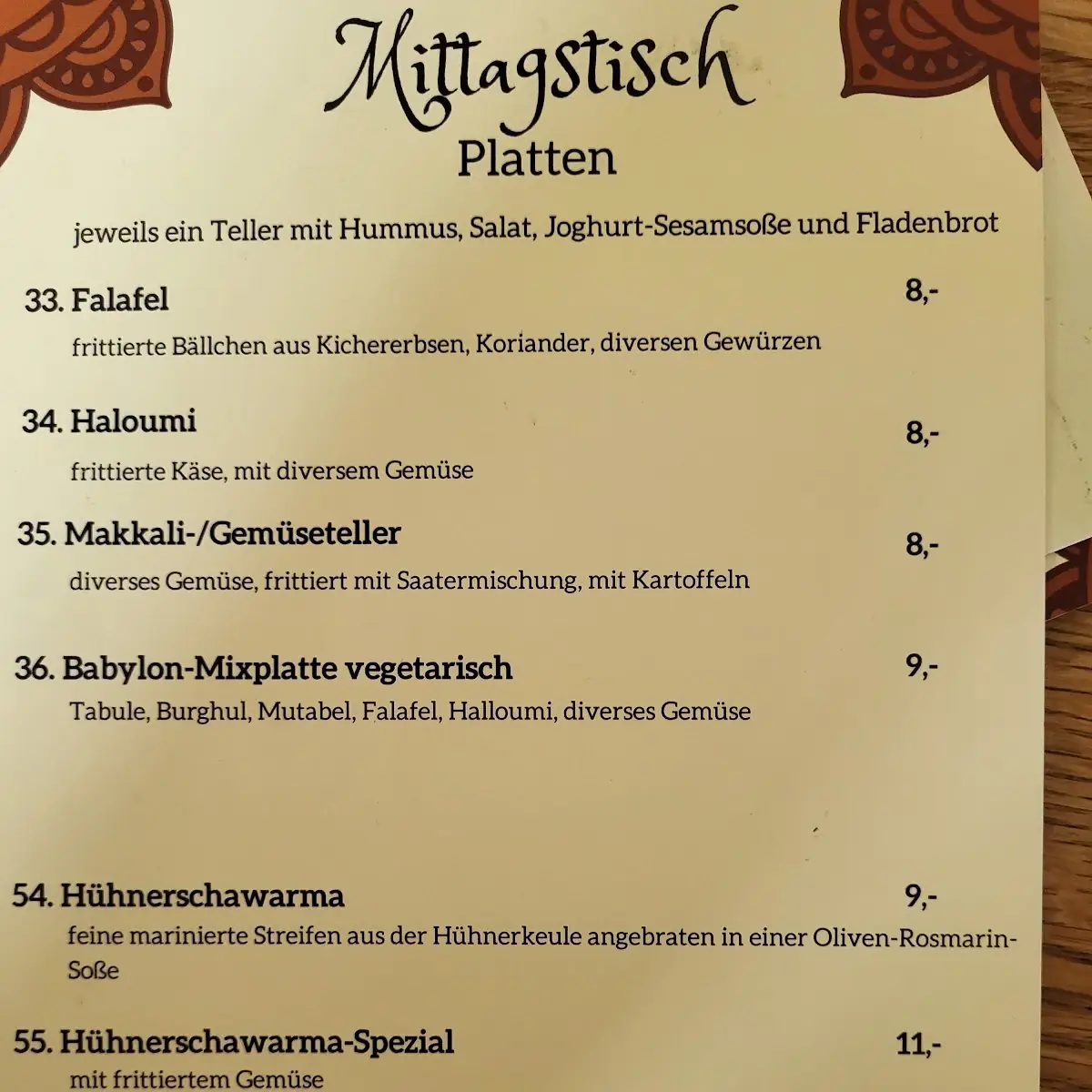 Speisekarte, Salamat