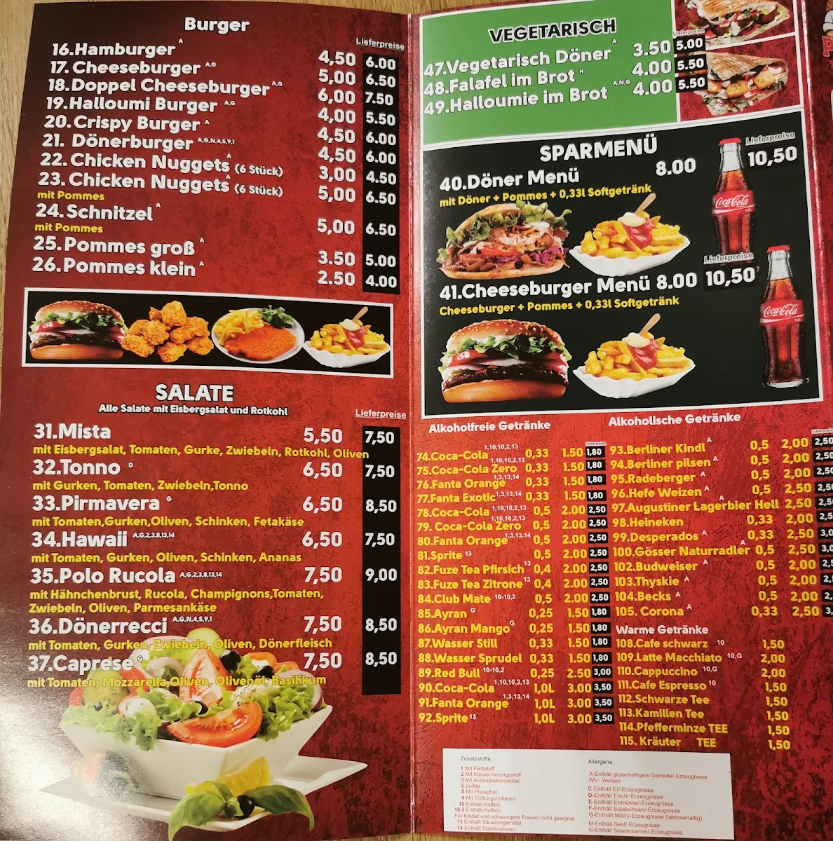 Speisekarte, Eiche Pizzeria