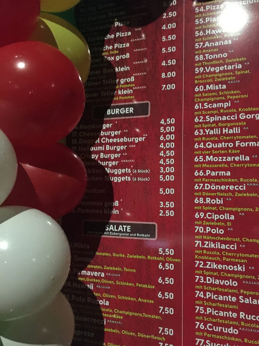 Speisekarte, Eiche Pizzeria