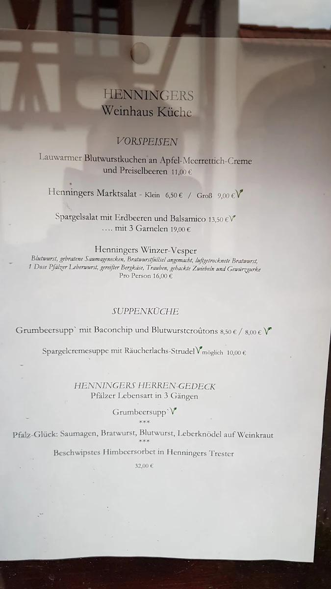 Speisekarte, Weinschänke Henninger