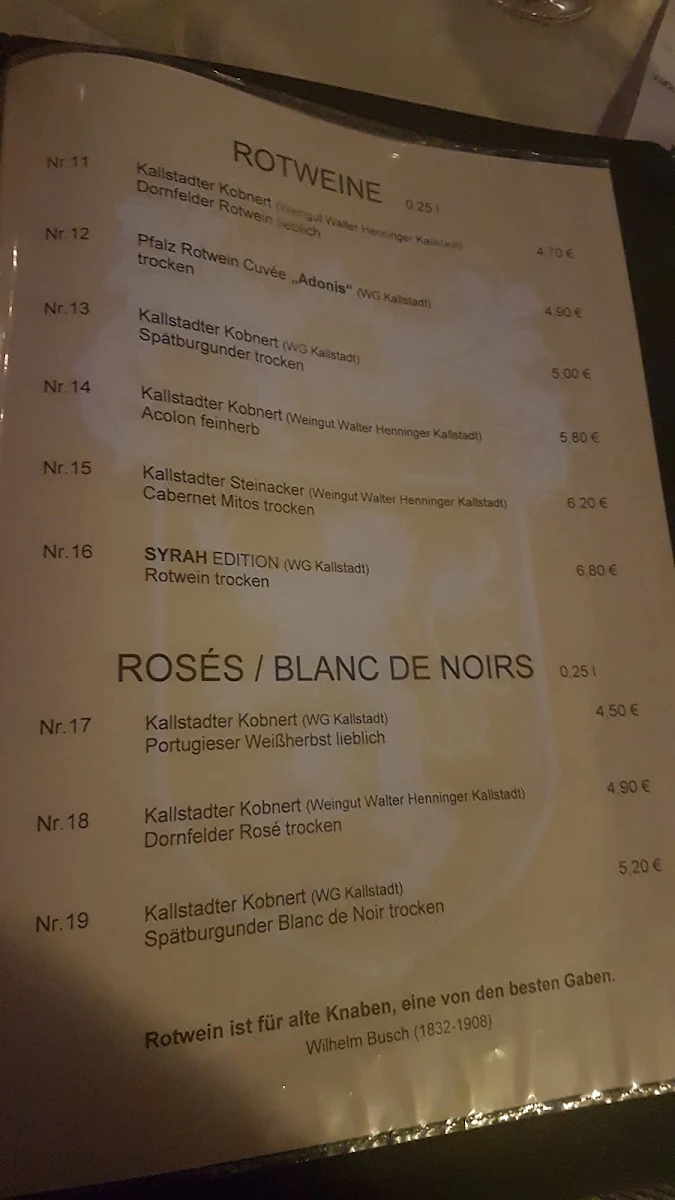 Speisekarte, Weinschänke Henninger