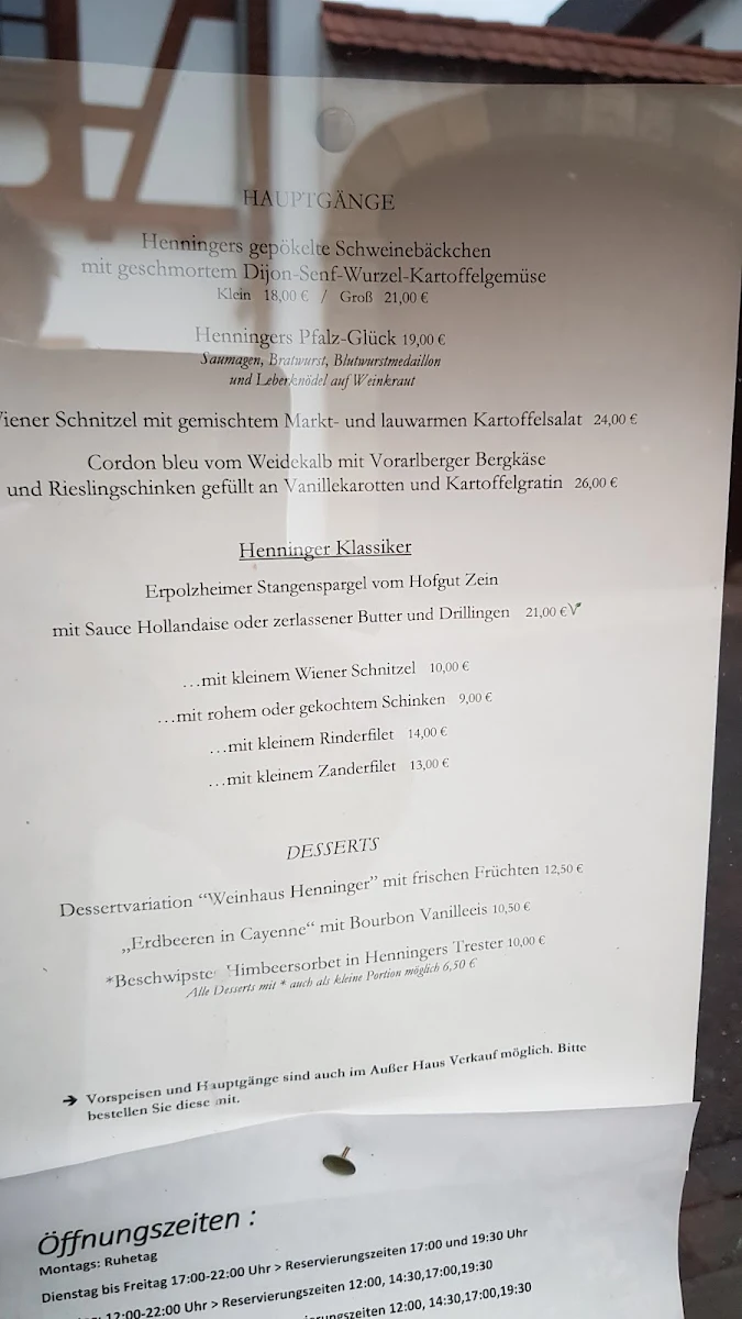Speisekarte, Weinschänke Henninger