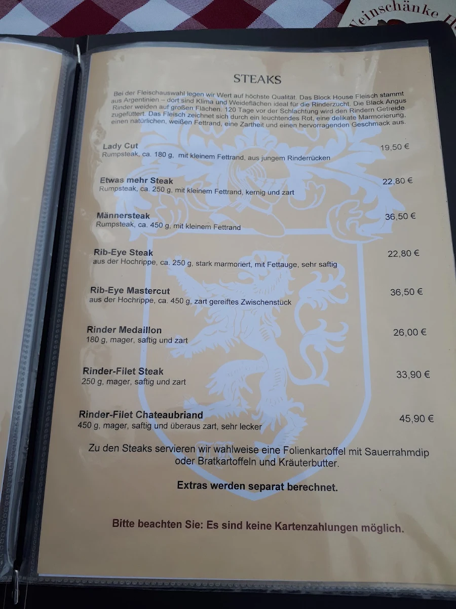 Speisekarte, Weinschänke Henninger