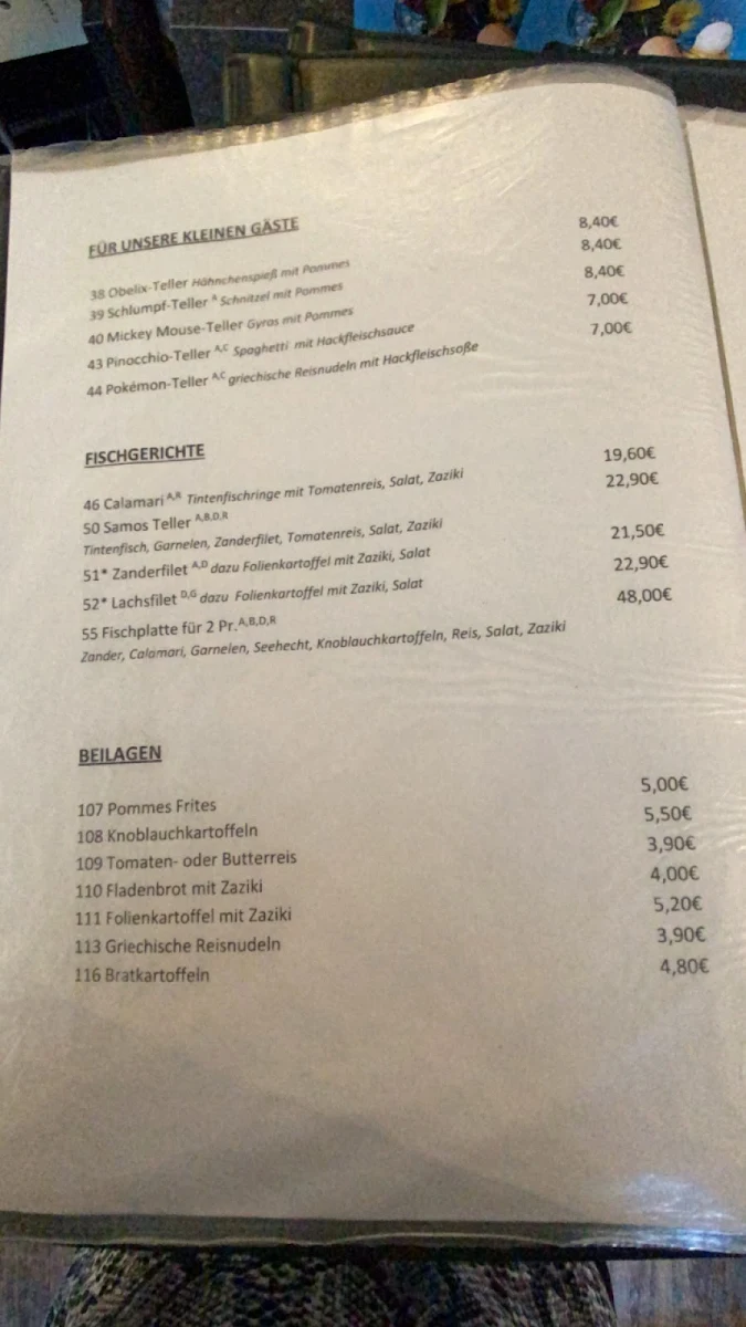 Speisekarte, Der Grieche Lindenthal