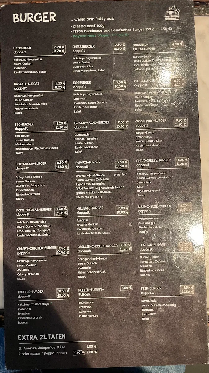 Speisekarte, Pops Burger Kirchheim