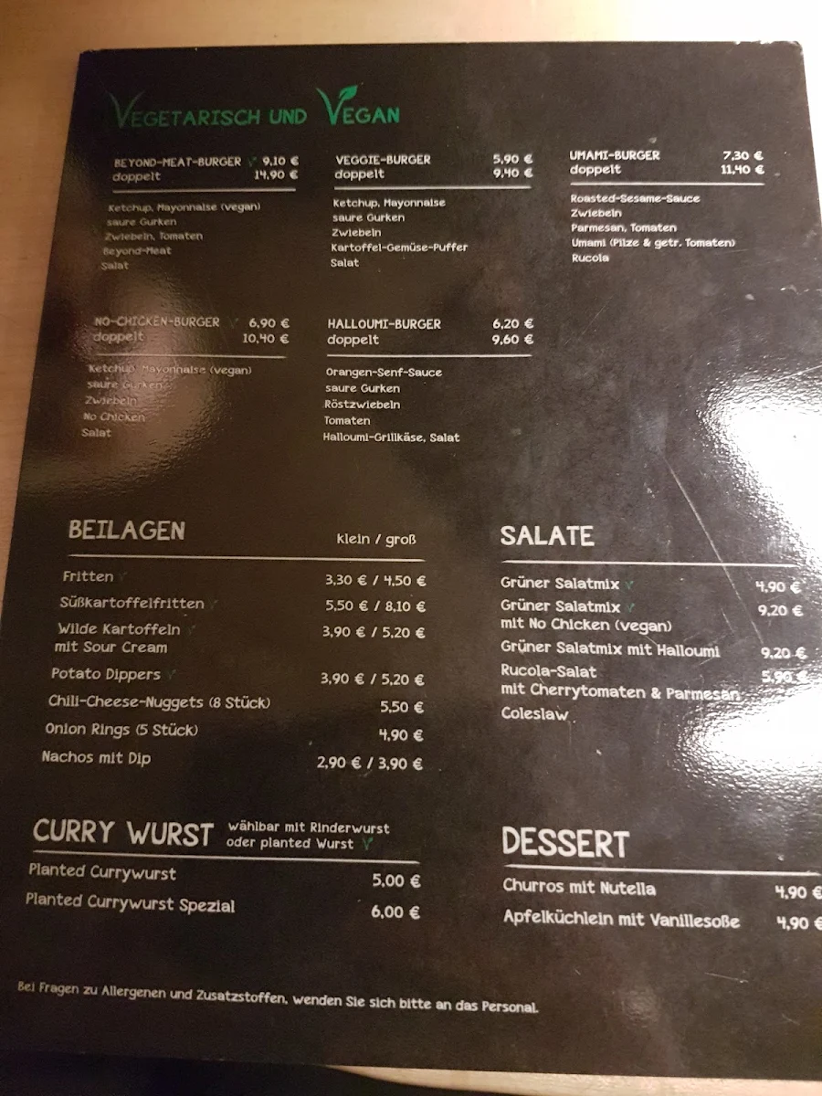 Speisekarte, Pops Burger Kirchheim
