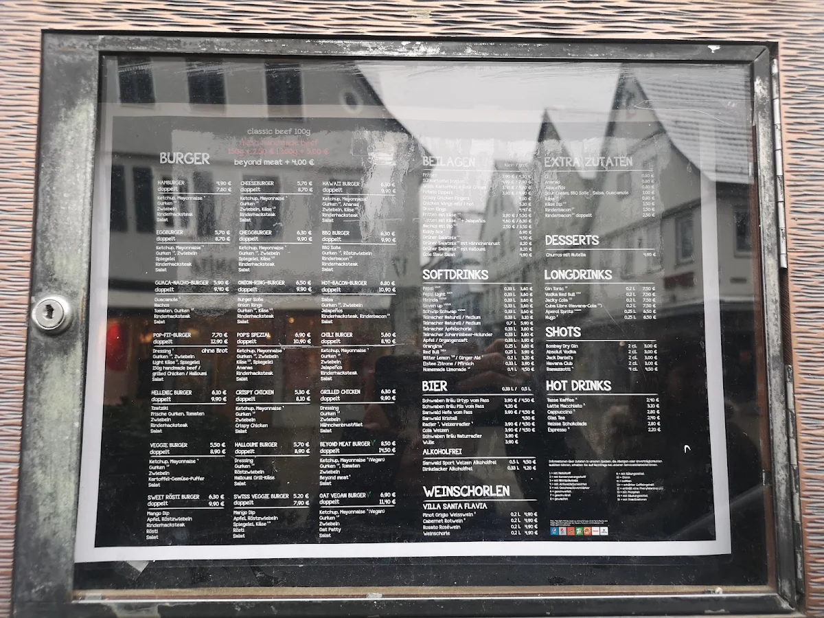 Speisekarte, Pops Burger Kirchheim