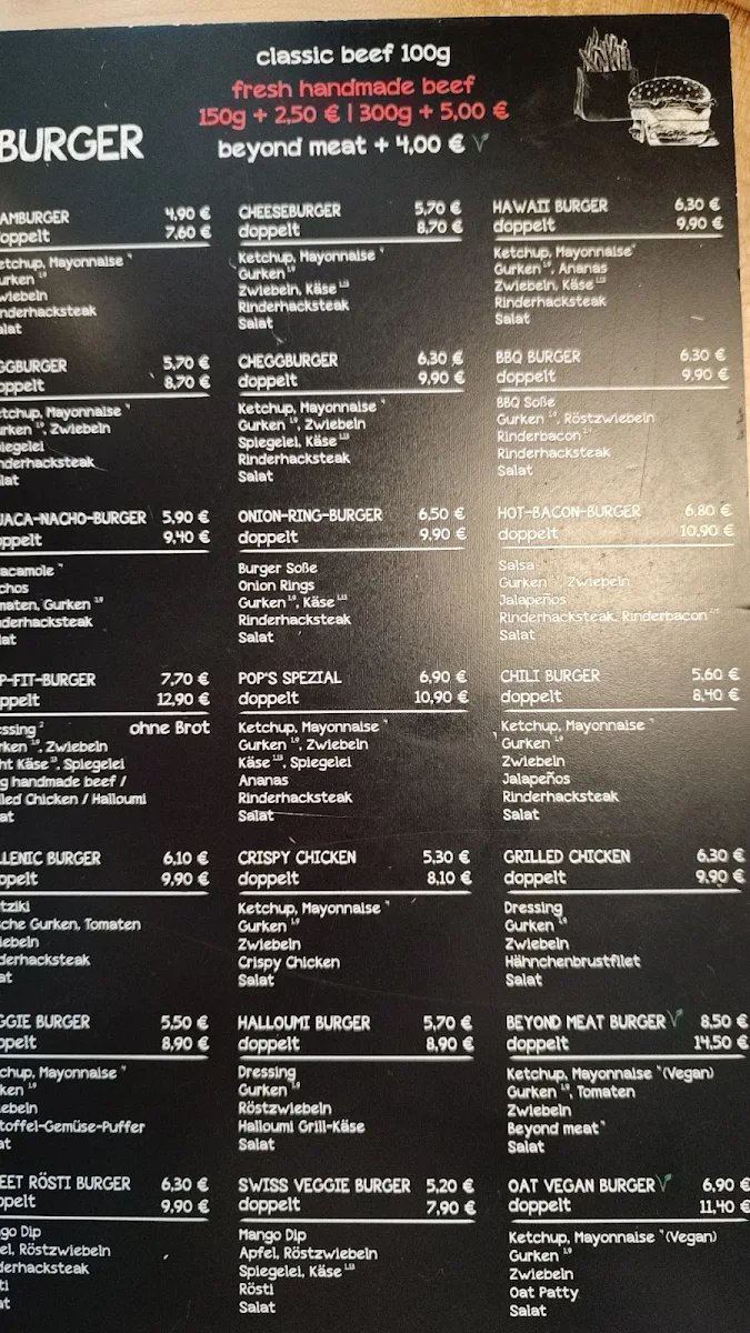 Speisekarte, Pops Burger Kirchheim