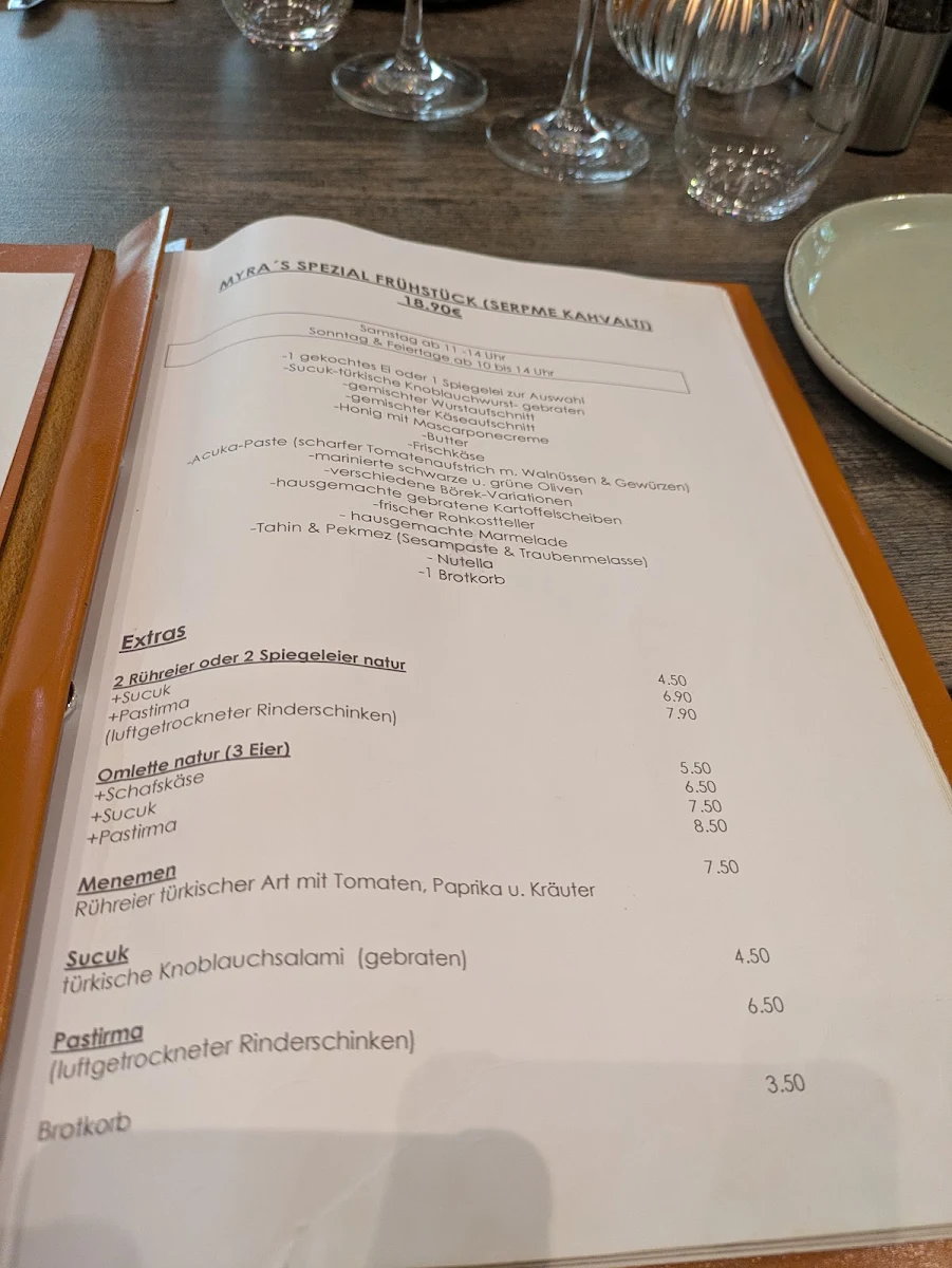 Speisekarte, MYRA Restaurant