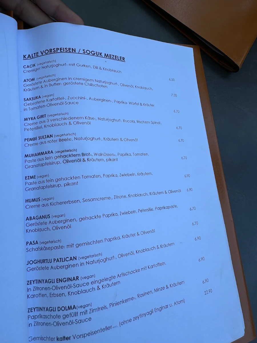 Speisekarte, MYRA Restaurant