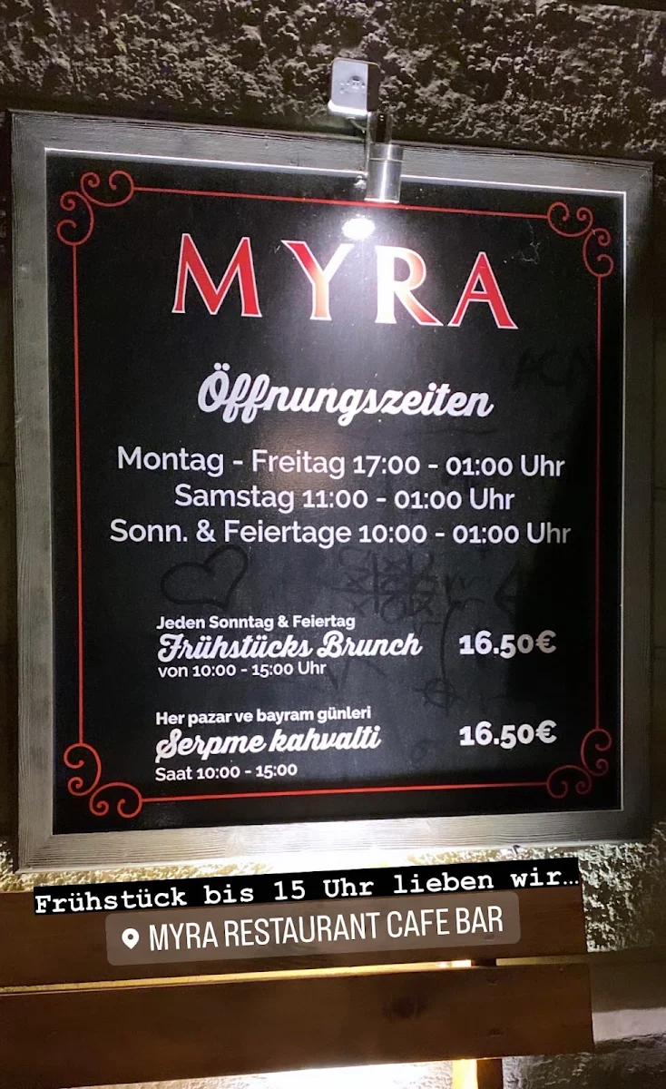 Speisekarte, MYRA Restaurant