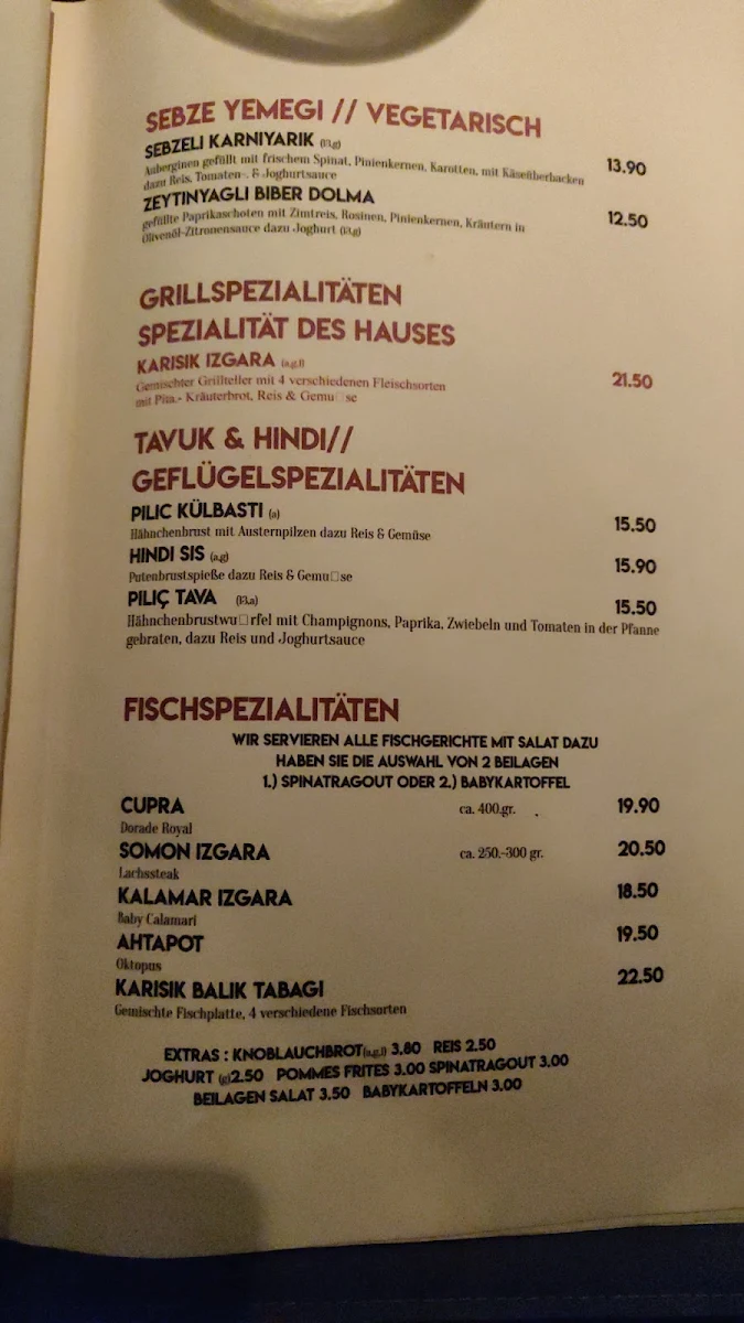 Speisekarte, MYRA Restaurant