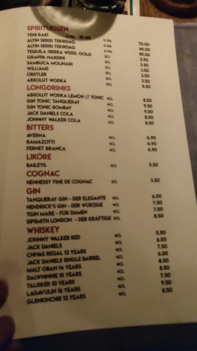 Speisekarte, MYRA Restaurant