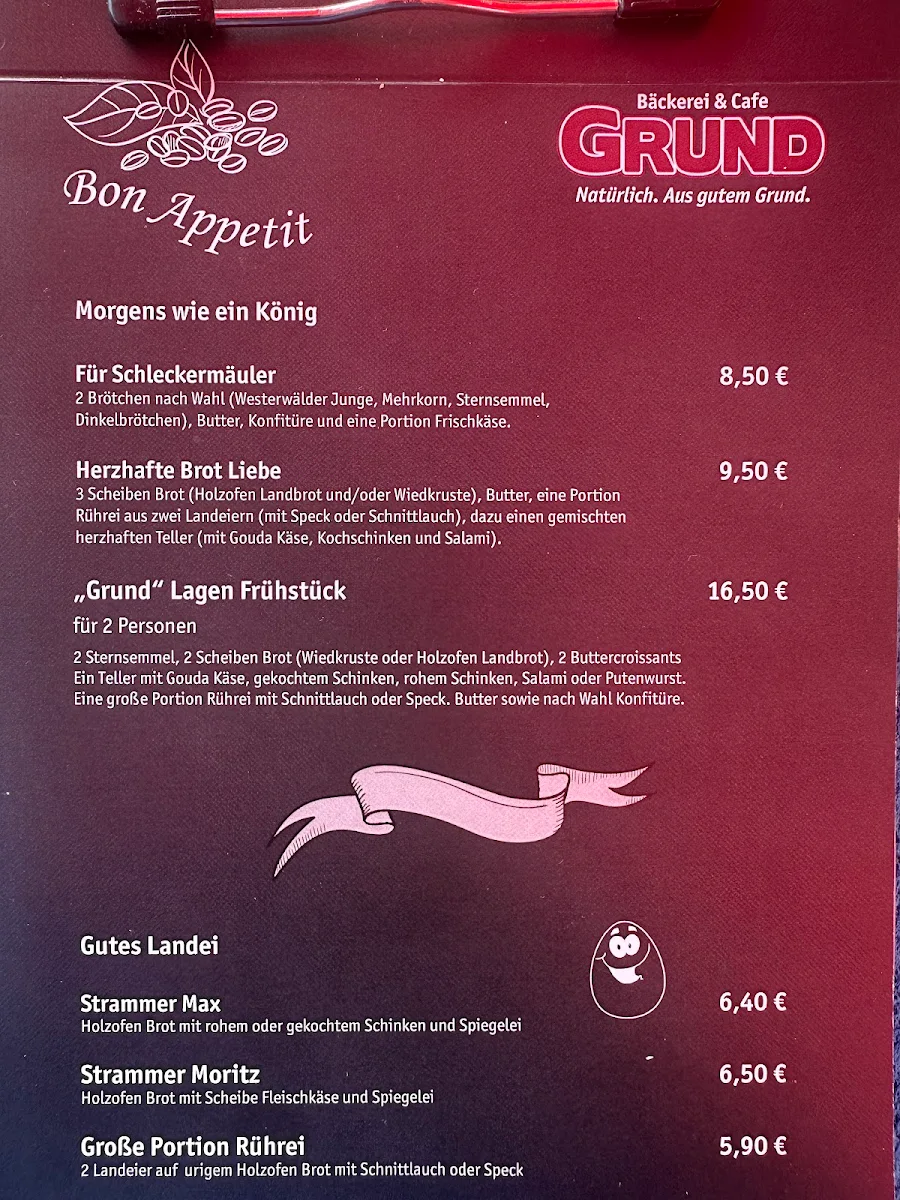 Speisekarte, Bäckerei Grund