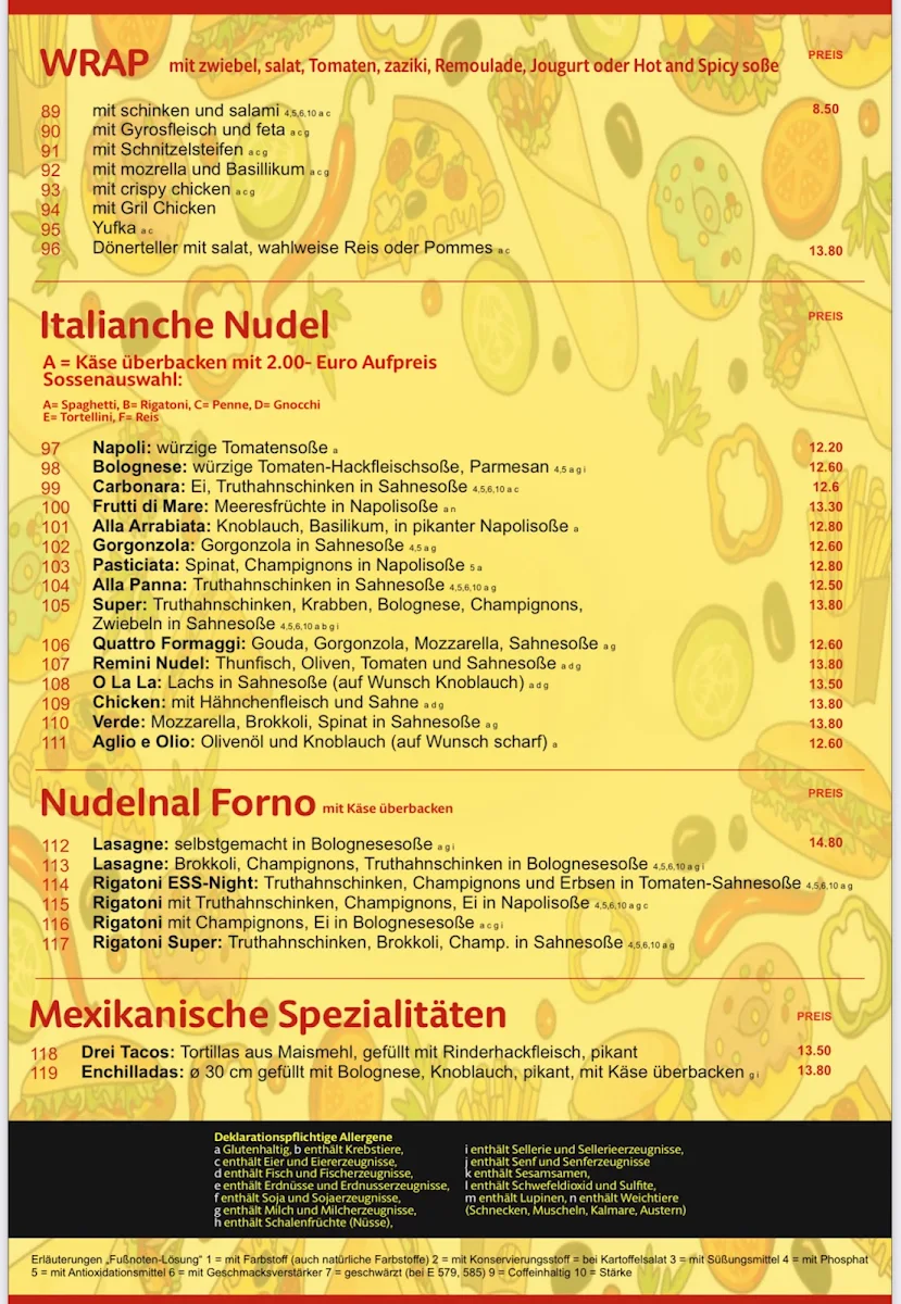 Speisekarte, Cento/Cento pizza service