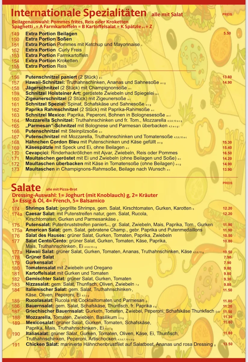 Speisekarte, Cento/Cento pizza service