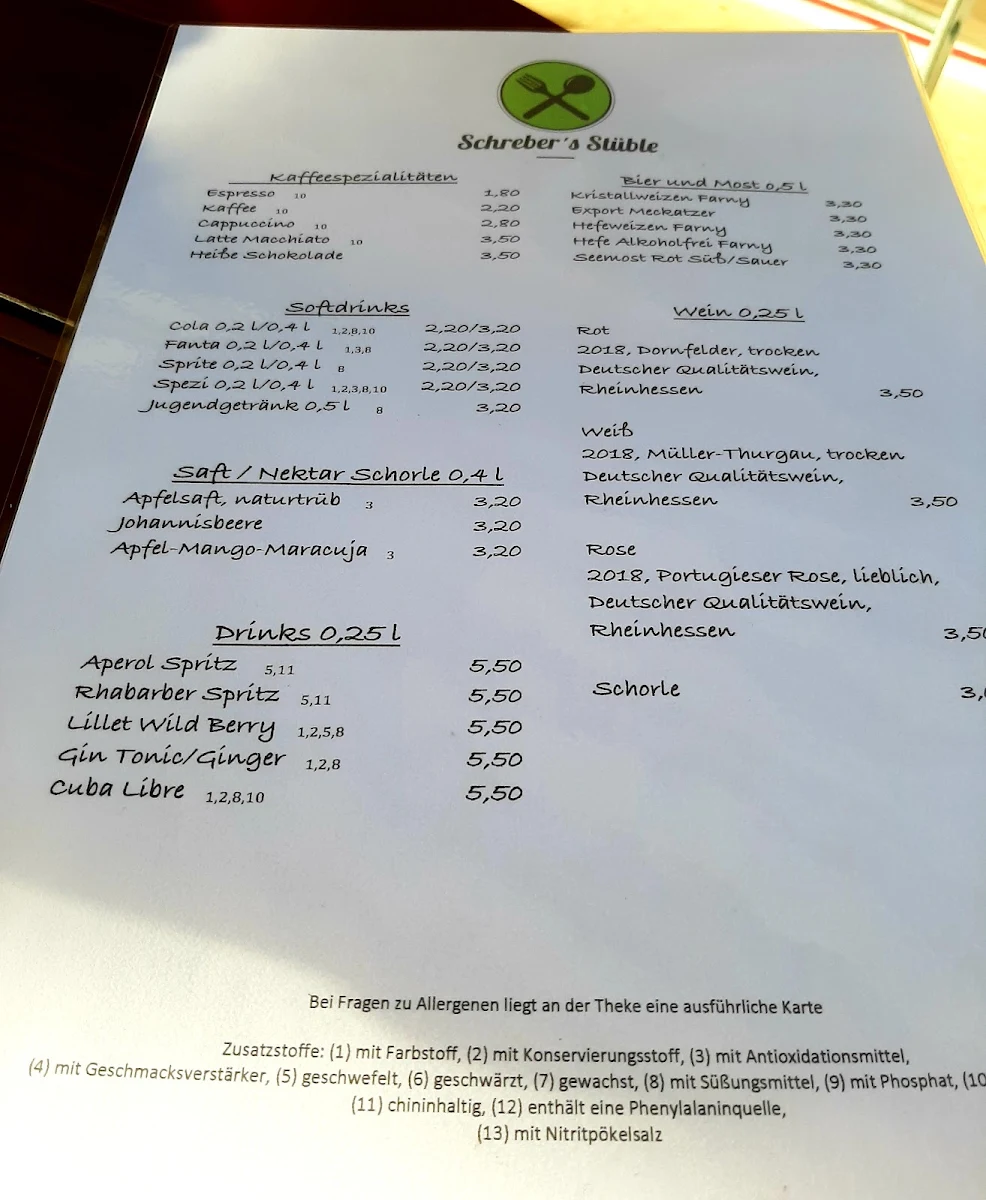 Speisekarte, Restaurant Pizzeria "Da Rinno"