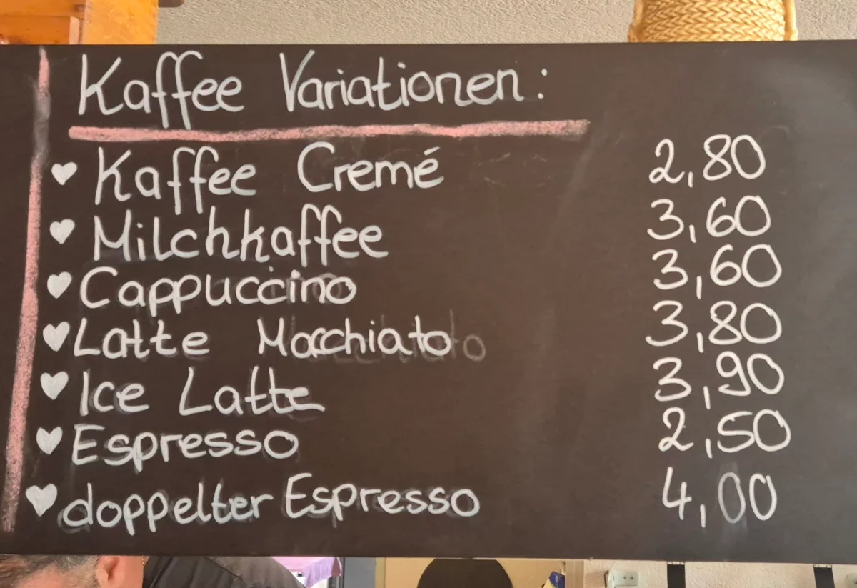 Speisekarte, Stadtcafe Weil am Rhein