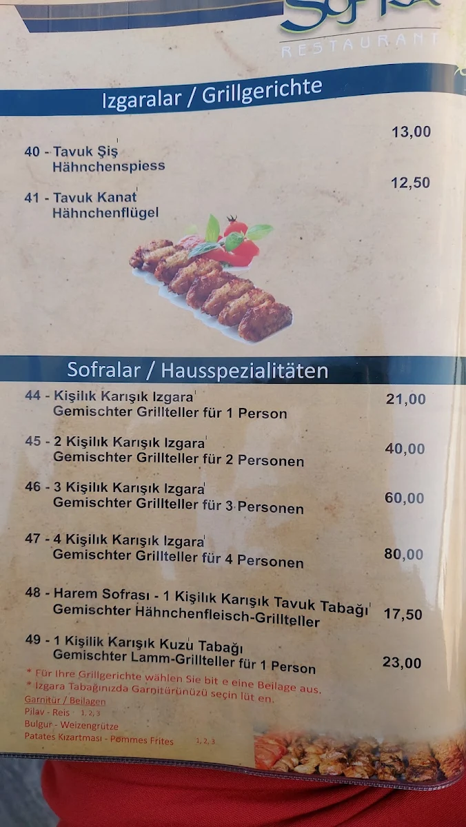 Speisekarte, Sofra