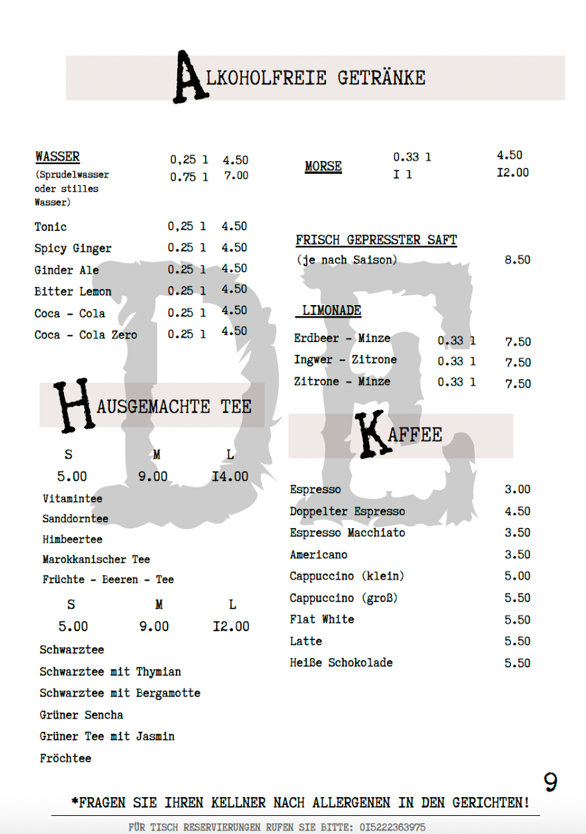 Speisekarte, Boujee
