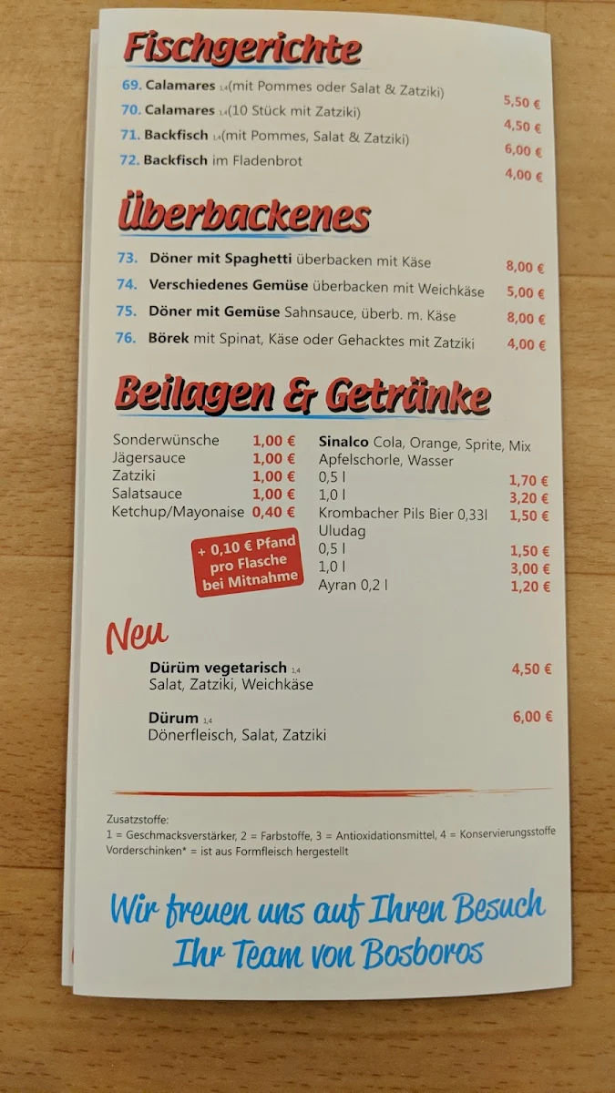 Speisekarte, Ferit Uysal - Bosboros Kebab