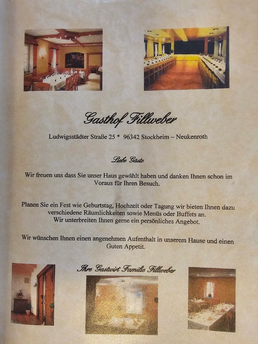 Speisekarte, Gasthof Fillweber