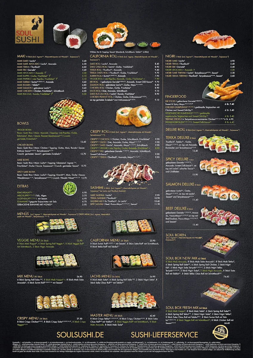 Speisekarte, Soul Sushi Rellingen
