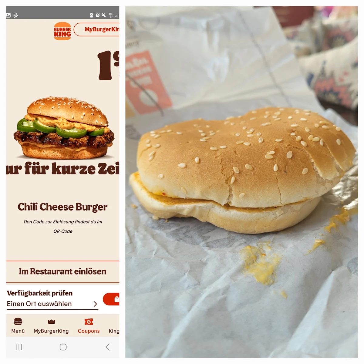Speisekarte, Burger King Nürnberg