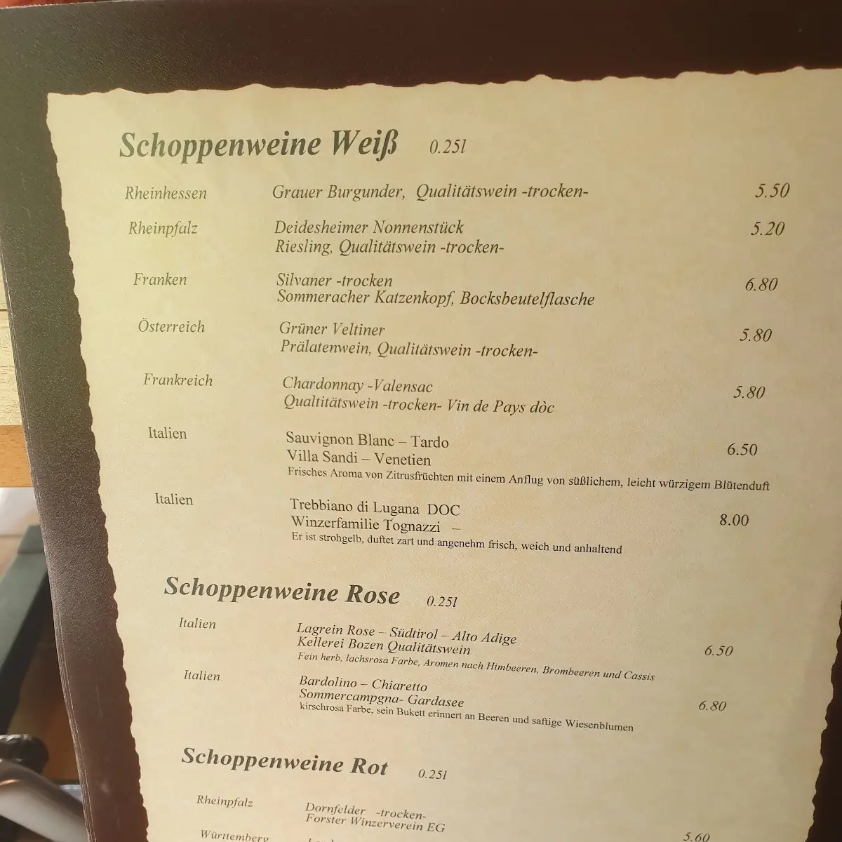 Speisekarte, Postgasthof Rote Wand