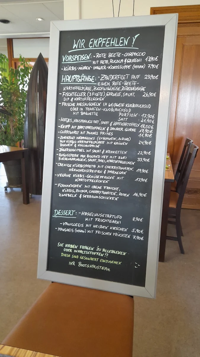 Speisekarte, Bootshaus Blumenthal Restaurant mit Weserblick