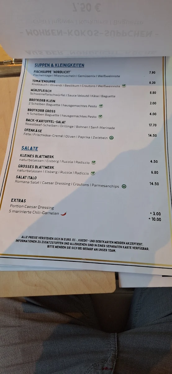 Speisekarte, Restaurant "Nordlicht"