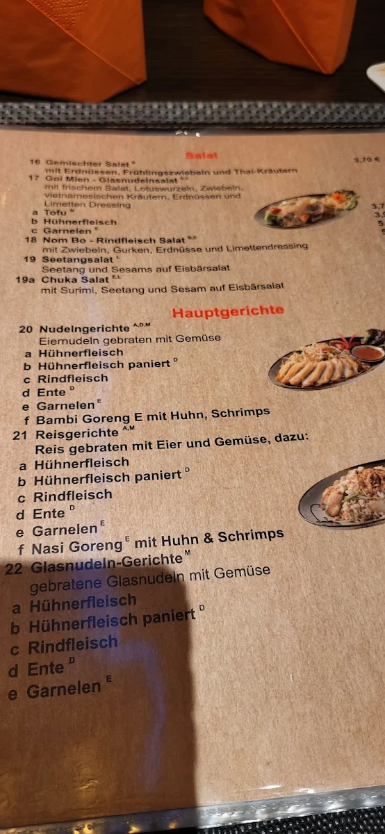 Speisekarte, Vietnam Restaurant