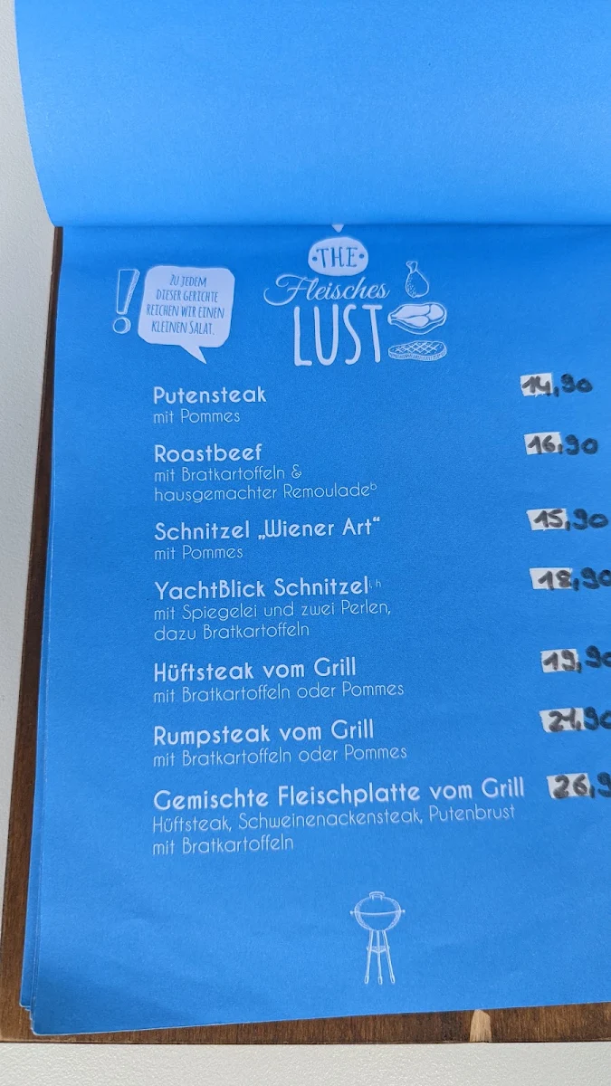 Speisekarte, Yachtblick Hamburg