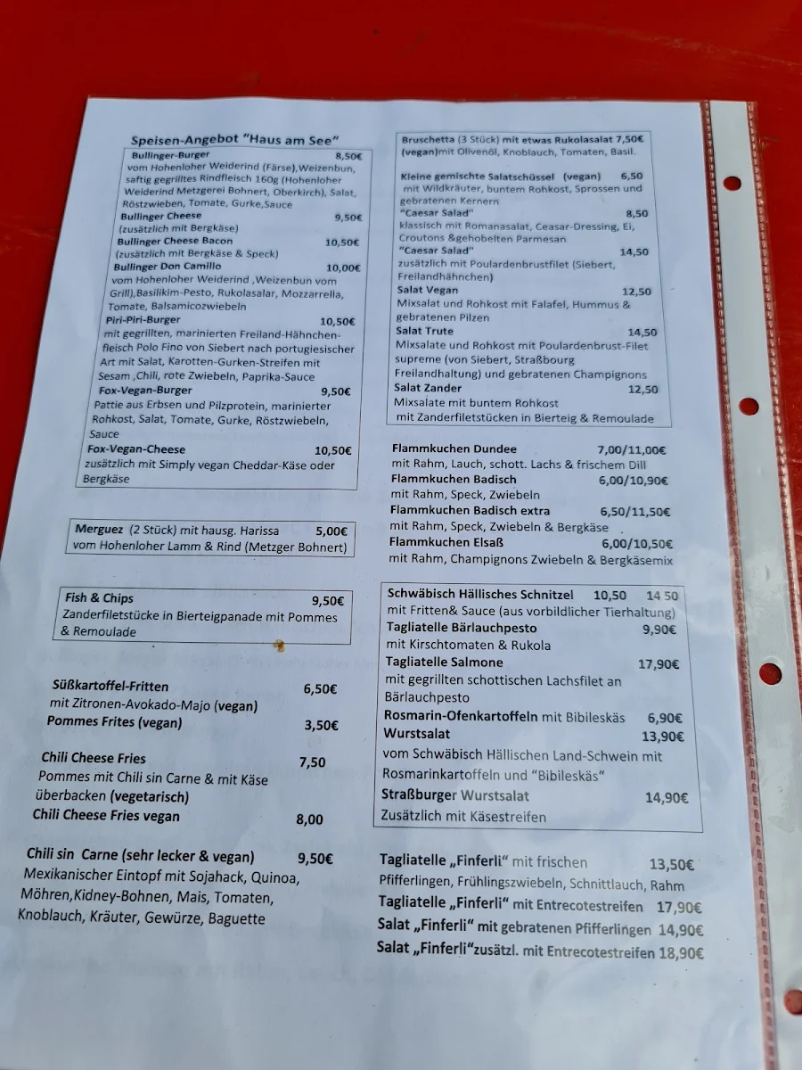 Speisekarte, Haus am See - zeitgemäße Gastronomie