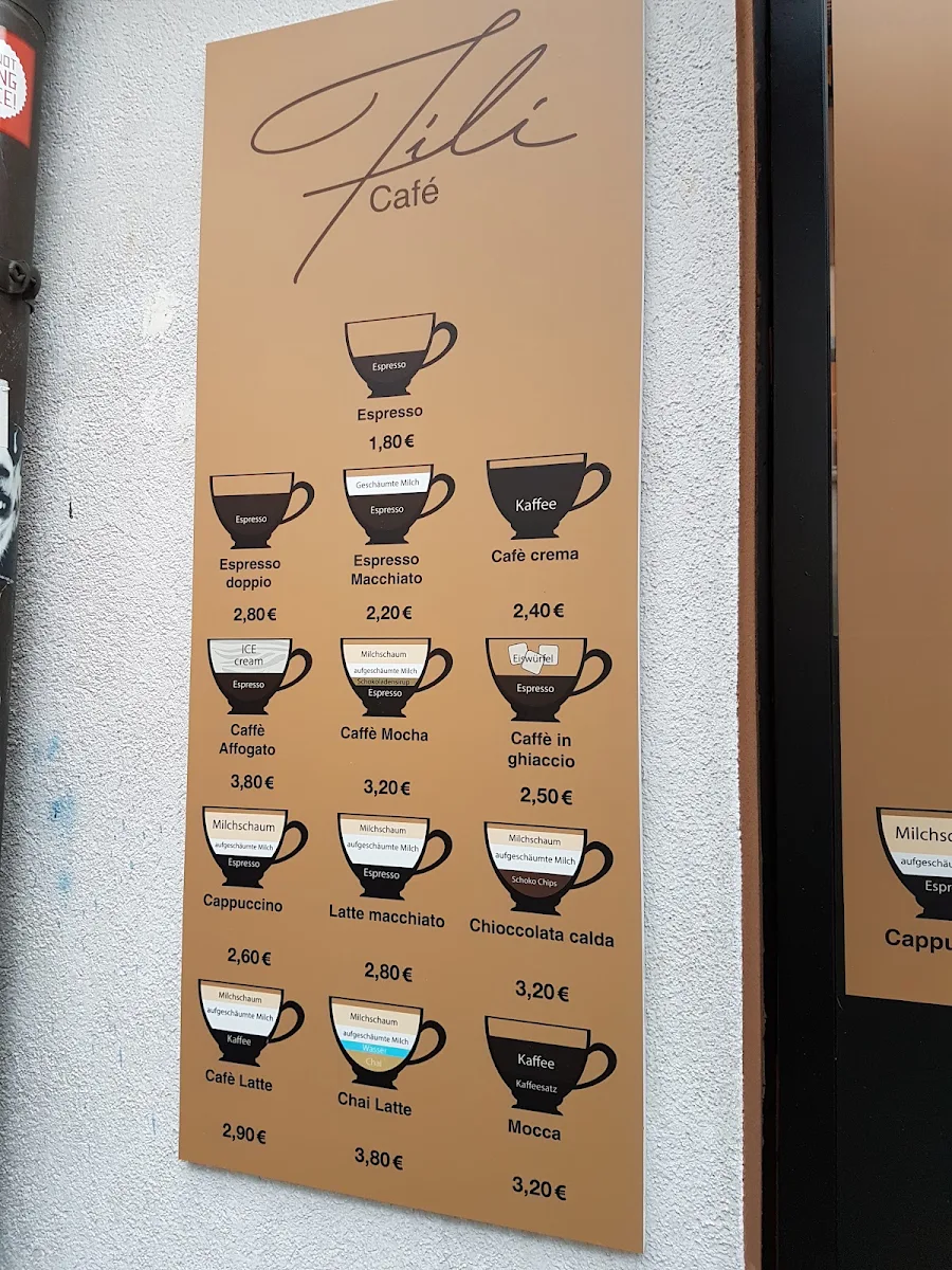 Speisekarte, Fili Café
