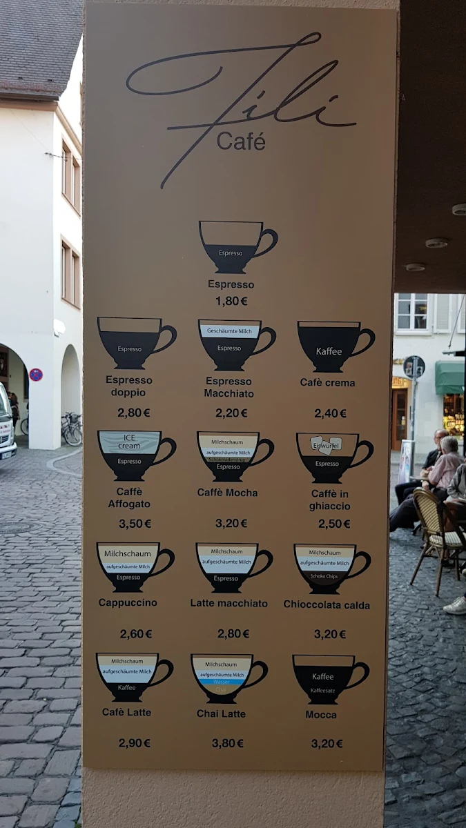Speisekarte, Fili Café