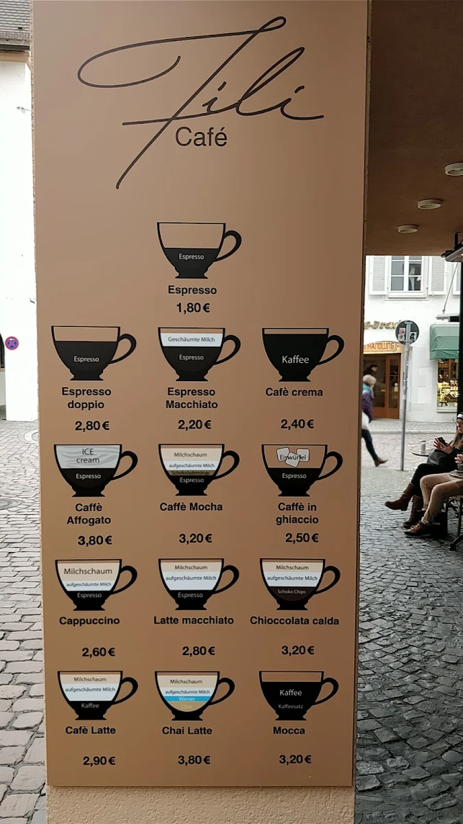 Speisekarte, Fili Café